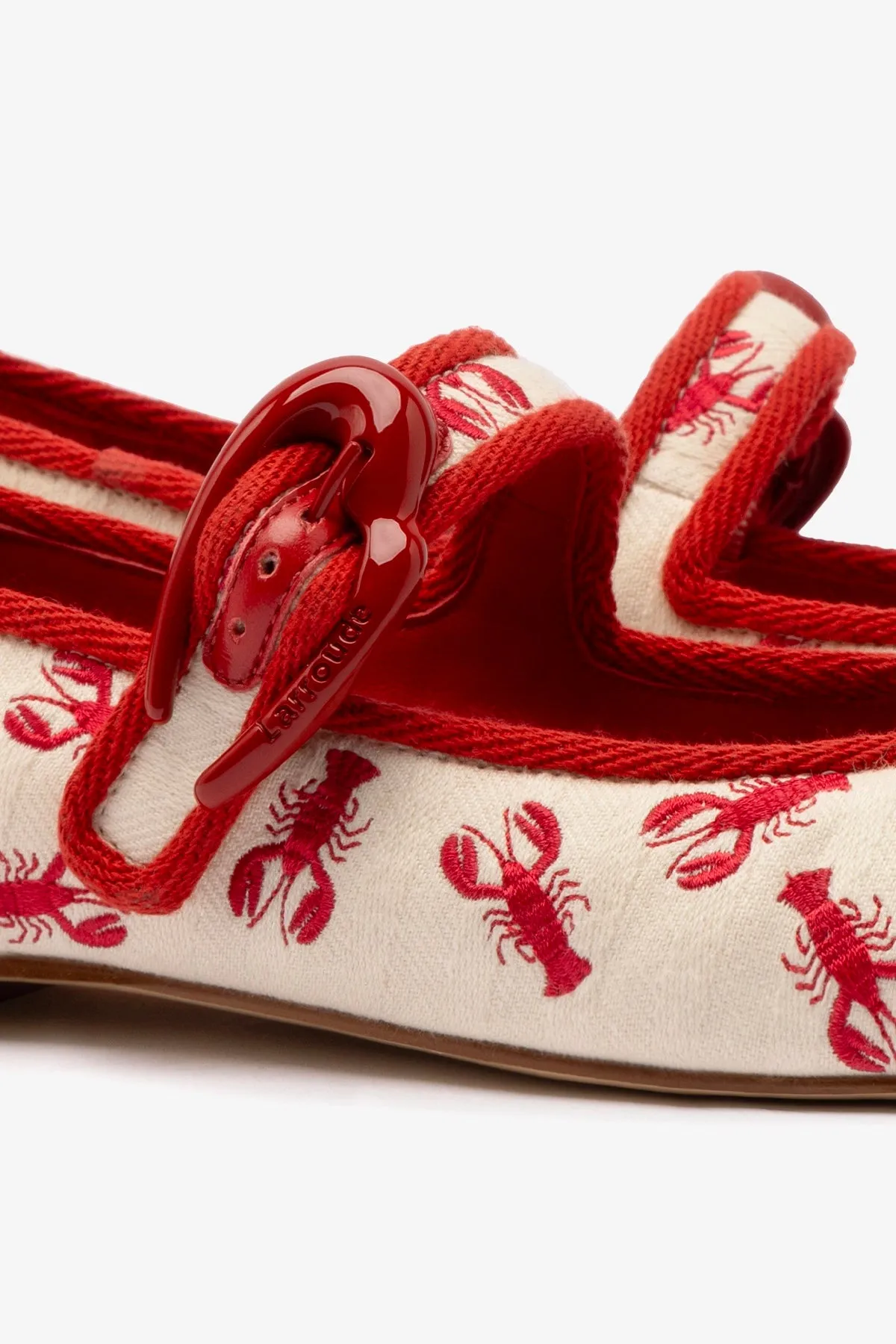 Verona Ballet Flat In White Striped Fabric and Lobster Embroidery sold by Larroude product image thumbnail 4