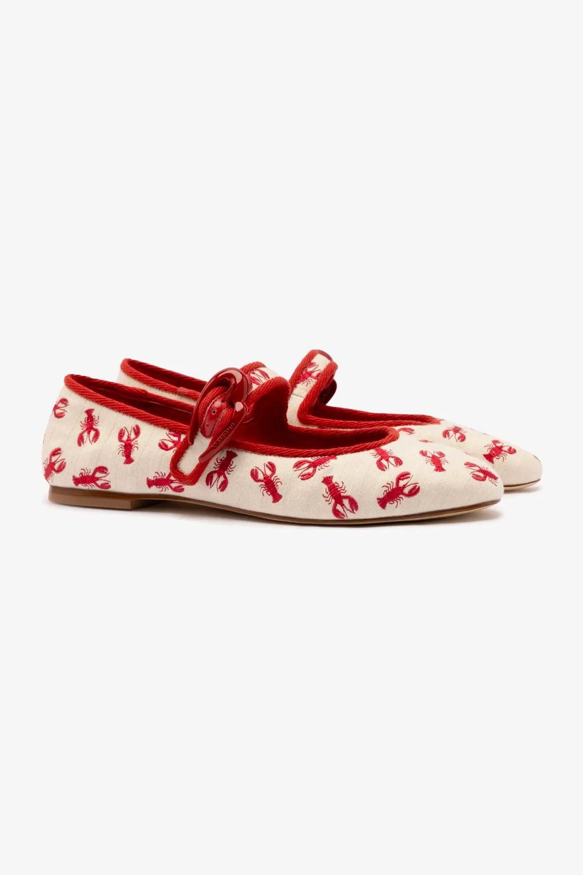 Verona Ballet Flat In White Striped Fabric and Lobster Embroidery sold by Larroude product image thumbnail 2