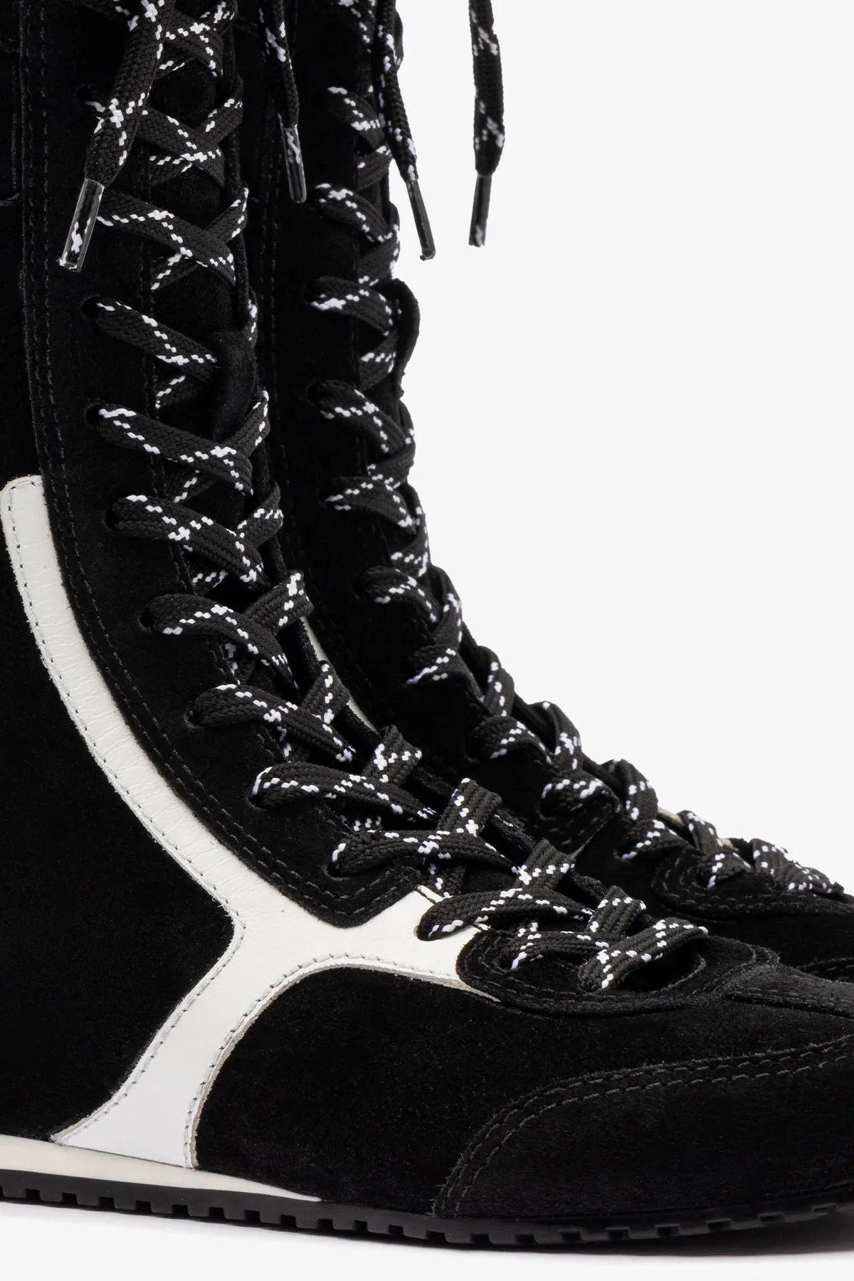 Larroudé x Jonathan Cohen Flat Lo Sneaker Boot In Black Suede and White Leather sold by Larroude product image thumbnail 4