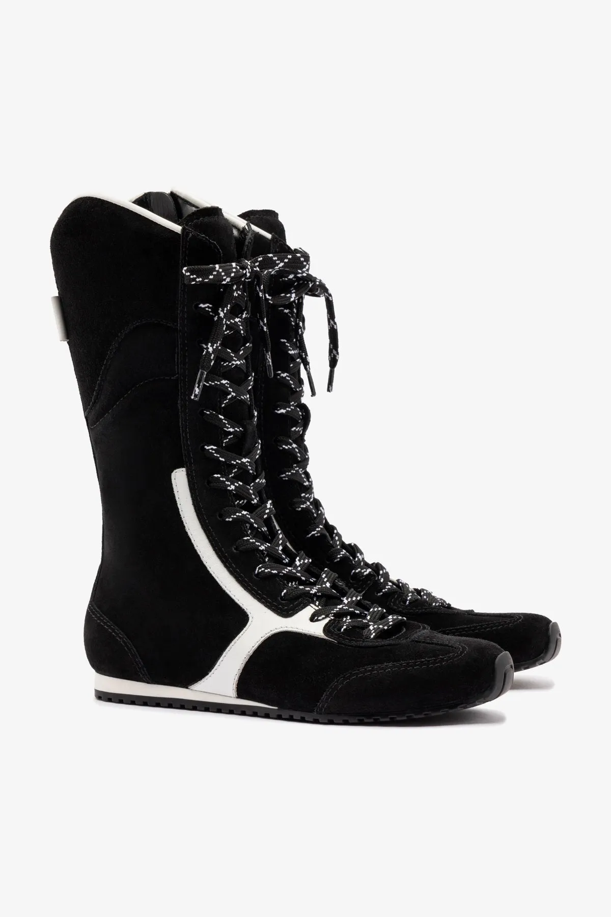 Larroudé x Jonathan Cohen Flat Lo Sneaker Boot In Black Suede and White Leather sold by Larroude product image thumbnail 2