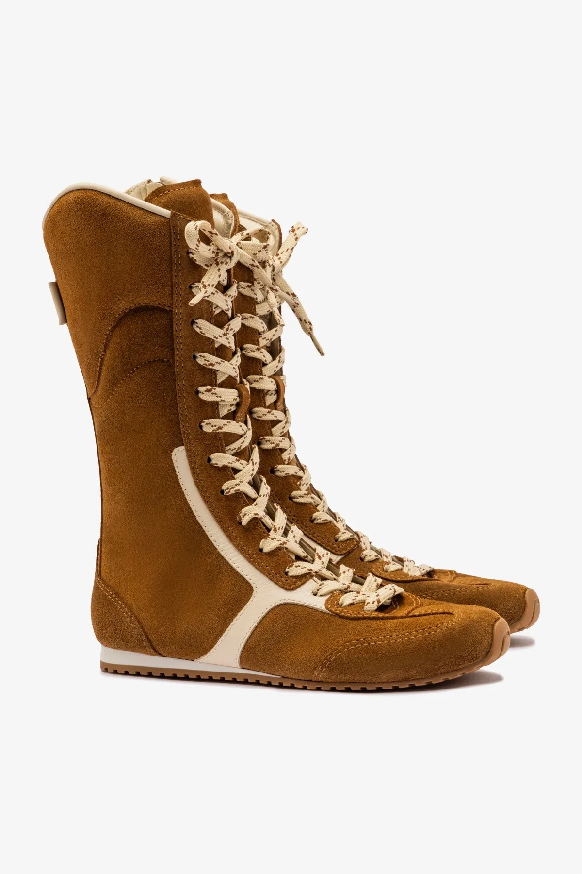 Larroudé x Jonathan Cohen Flat Lo Sneaker Boot In Russet Suede and Ivory Leather sold by Larroude product image thumbnail 2