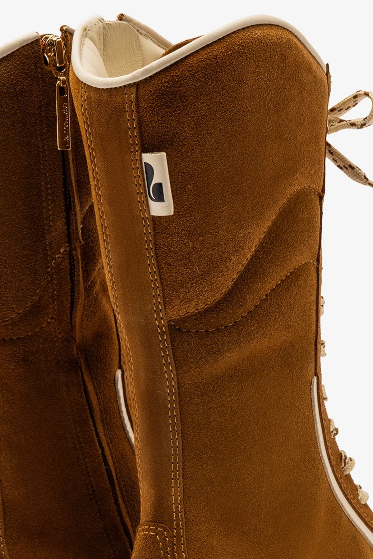 Larroudé x Jonathan Cohen Flat Lo Sneaker Boot In Russet Suede and Ivory Leather sold by Larroude product image thumbnail 4