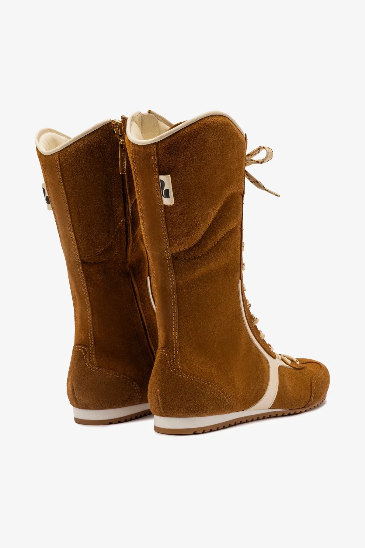 Larroudé x Jonathan Cohen Flat Lo Sneaker Boot In Russet Suede and Ivory Leather sold by Larroude product image thumbnail 3