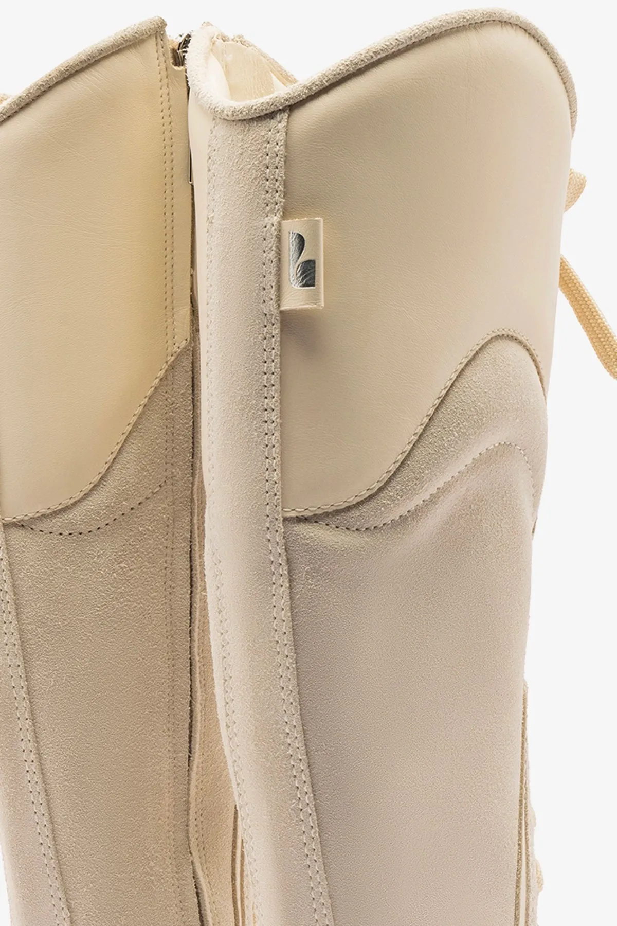 Larroudé x Jonathan Cohen Flat Hi Sneaker Boot In Mushroom Grey Suede and Ivory Leather sold by Larroude product image thumbnail 4