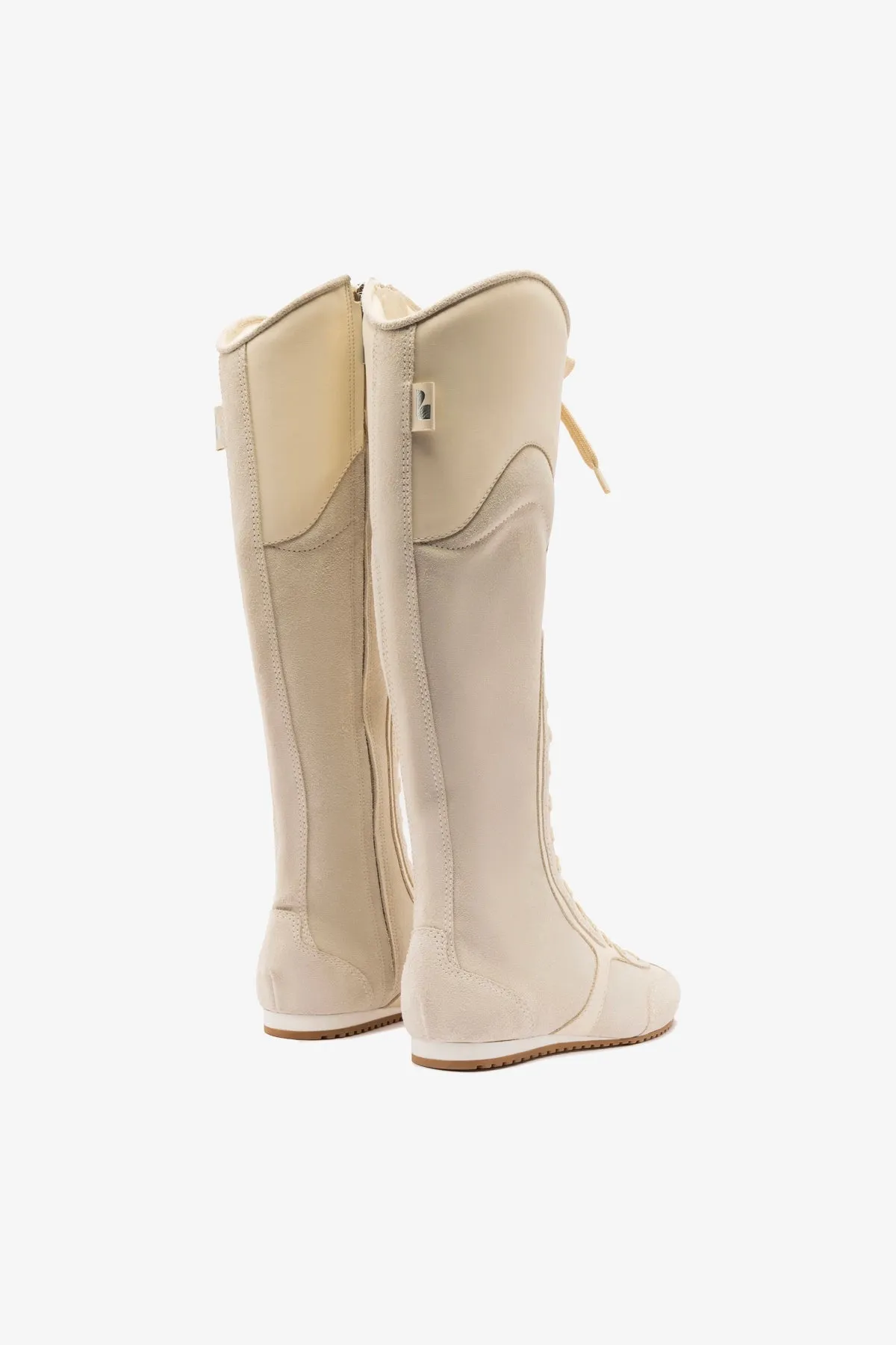 Larroudé x Jonathan Cohen Flat Hi Sneaker Boot In Mushroom Grey Suede and Ivory Leather sold by Larroude product image thumbnail 3