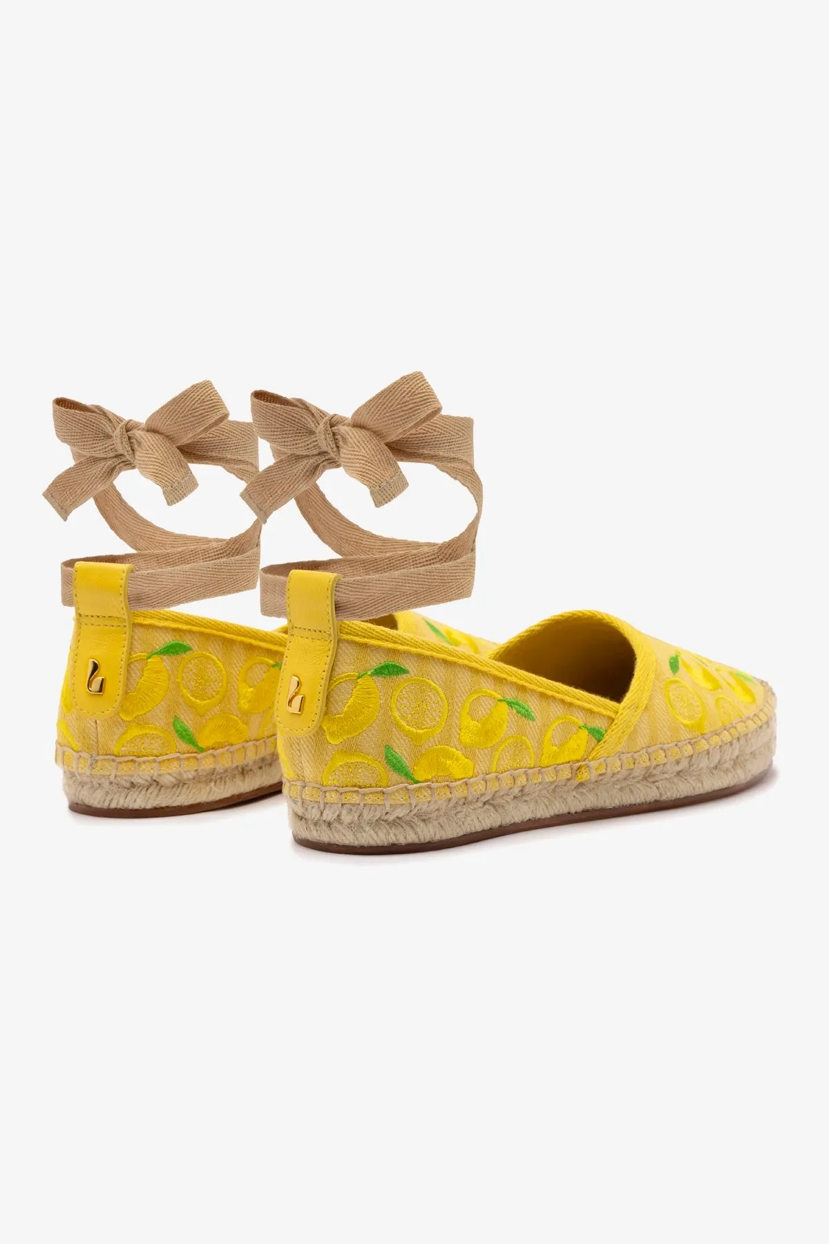 Letizia Espadrille Flat In Sunrise Striped Fabric and Sicilian Lemon Embroidery sold by Larroude product image thumbnail 3