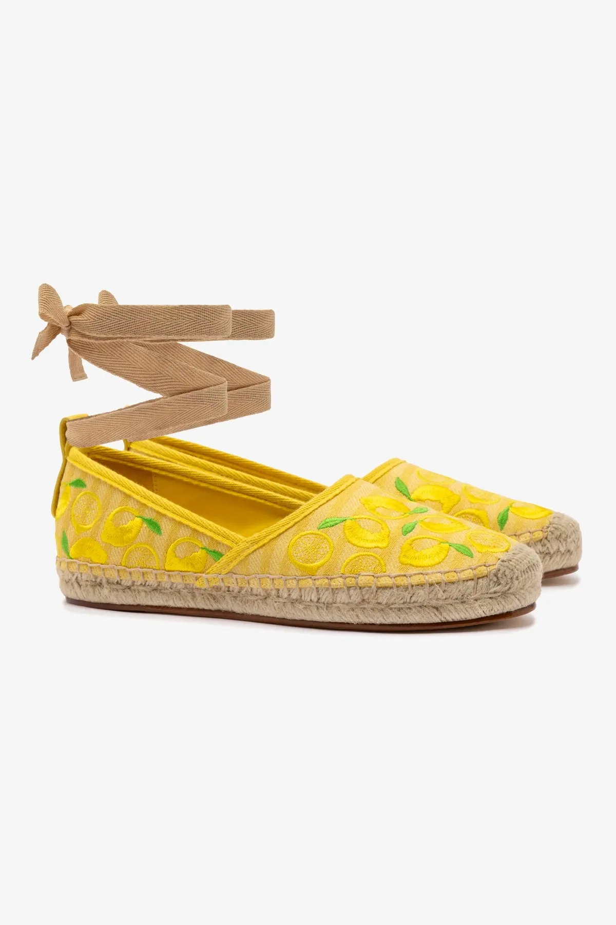 Letizia Espadrille Flat In Sunrise Striped Fabric and Sicilian Lemon Embroidery sold by Larroude product image thumbnail 2