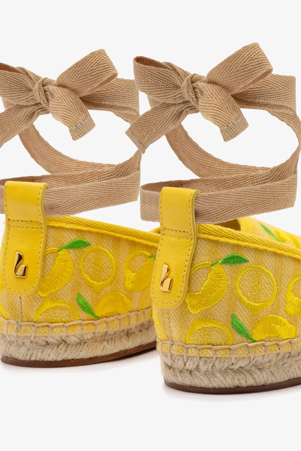 Letizia Espadrille Flat In Sunrise Striped Fabric and Sicilian Lemon Embroidery sold by Larroude product image thumbnail 4