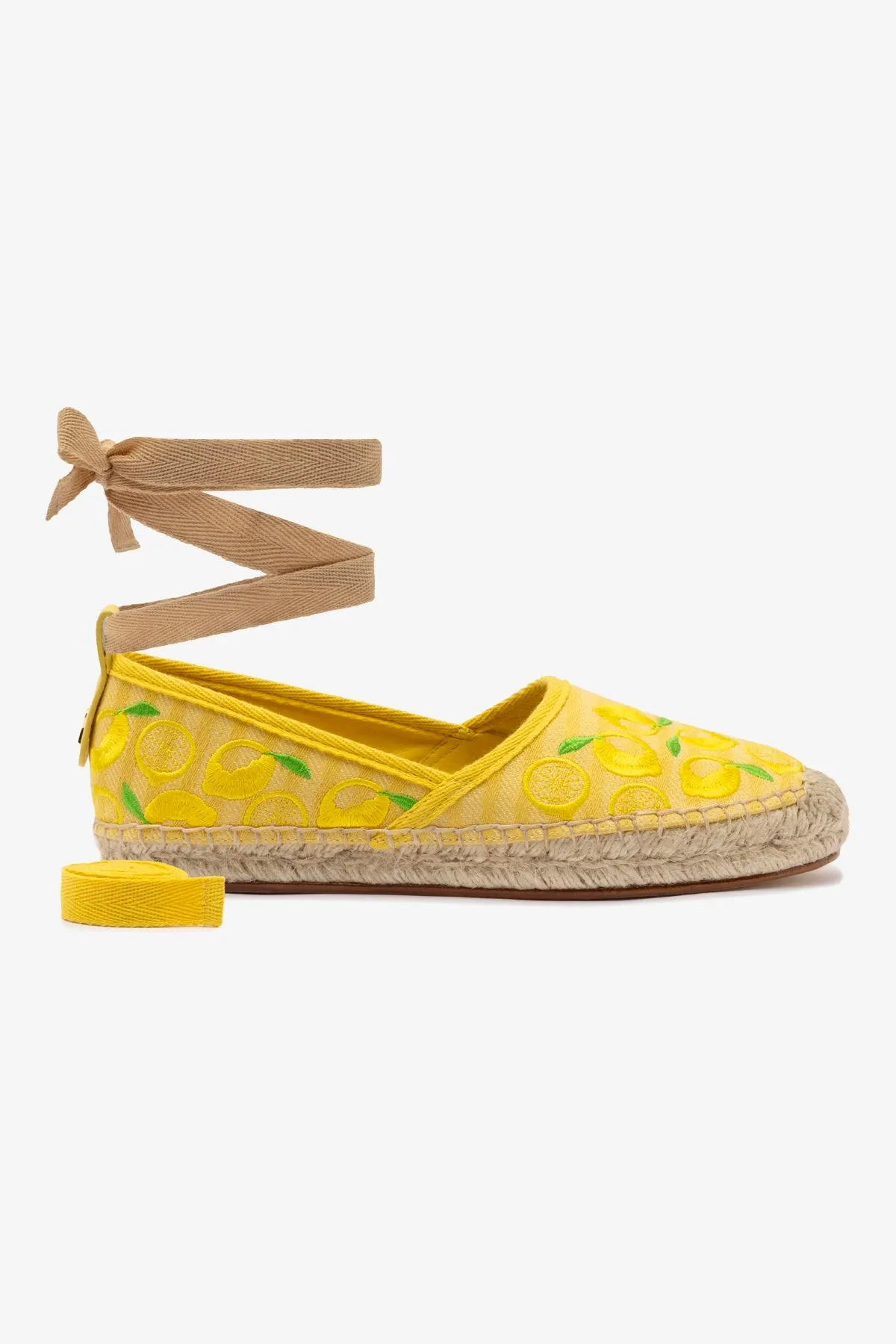 Letizia Espadrille Flat In Sunrise Striped Fabric and Sicilian Lemon Embroidery sold by Larroude product image thumbnail 5