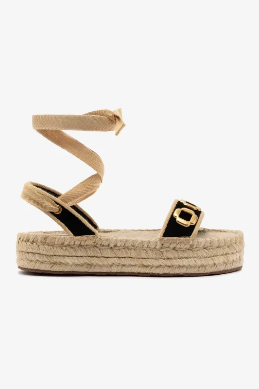 Milan Espadrille Flatform In Black Suede sold by Larroude