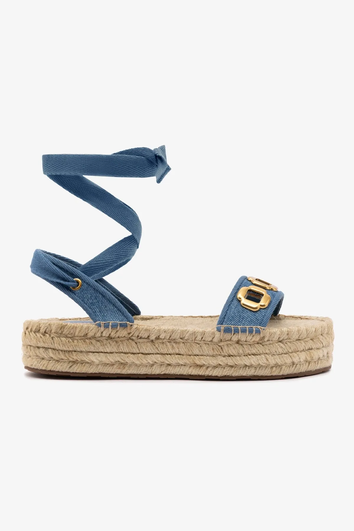 Milan Espadrille Flatform In Blue Stoned Denim sold by Larroude