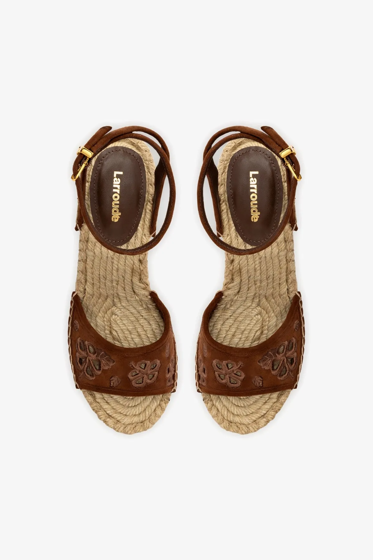 Letizia Espadrille Wedge In Burnt Umber and Hibiscus Broderie sold by Larroude product image thumbnail 3