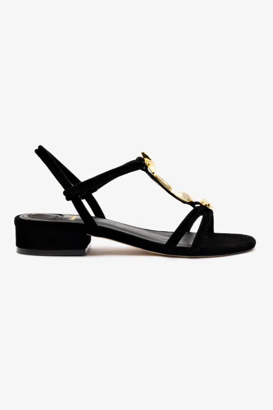 Shelly Flat Sandal In Black Suede sold by Larroude