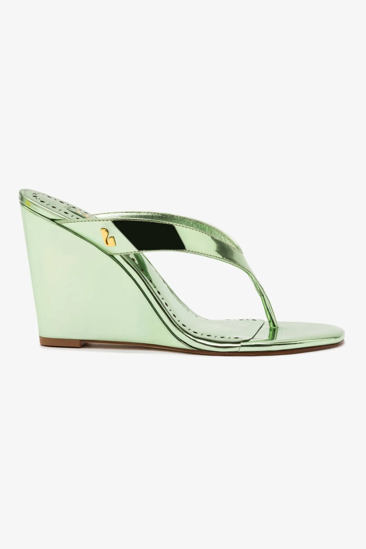 Gaia Wedge Sandal In Light Pear Specchio sold by Larroude
