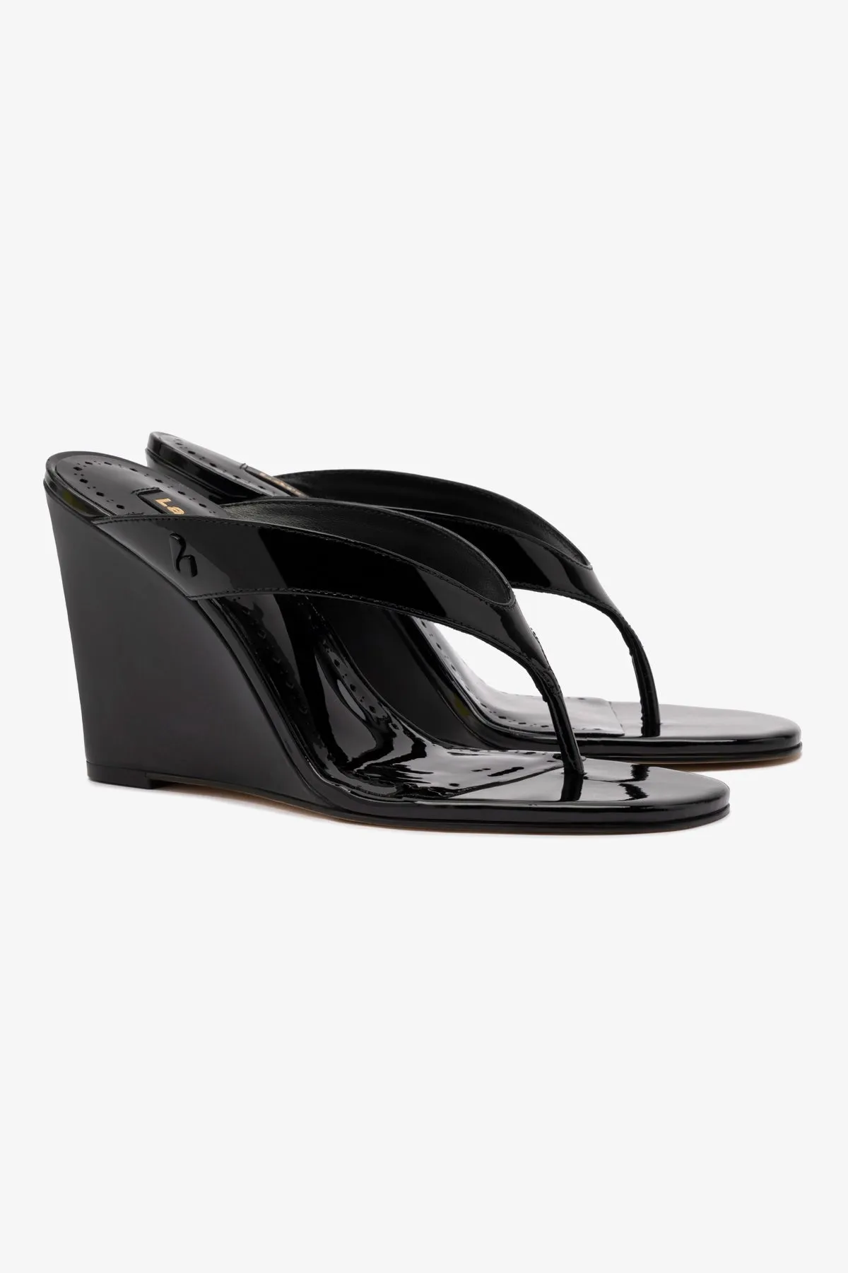 Gaia Wedge Sandal In Black Leather sold by Larroude product image thumbnail 2