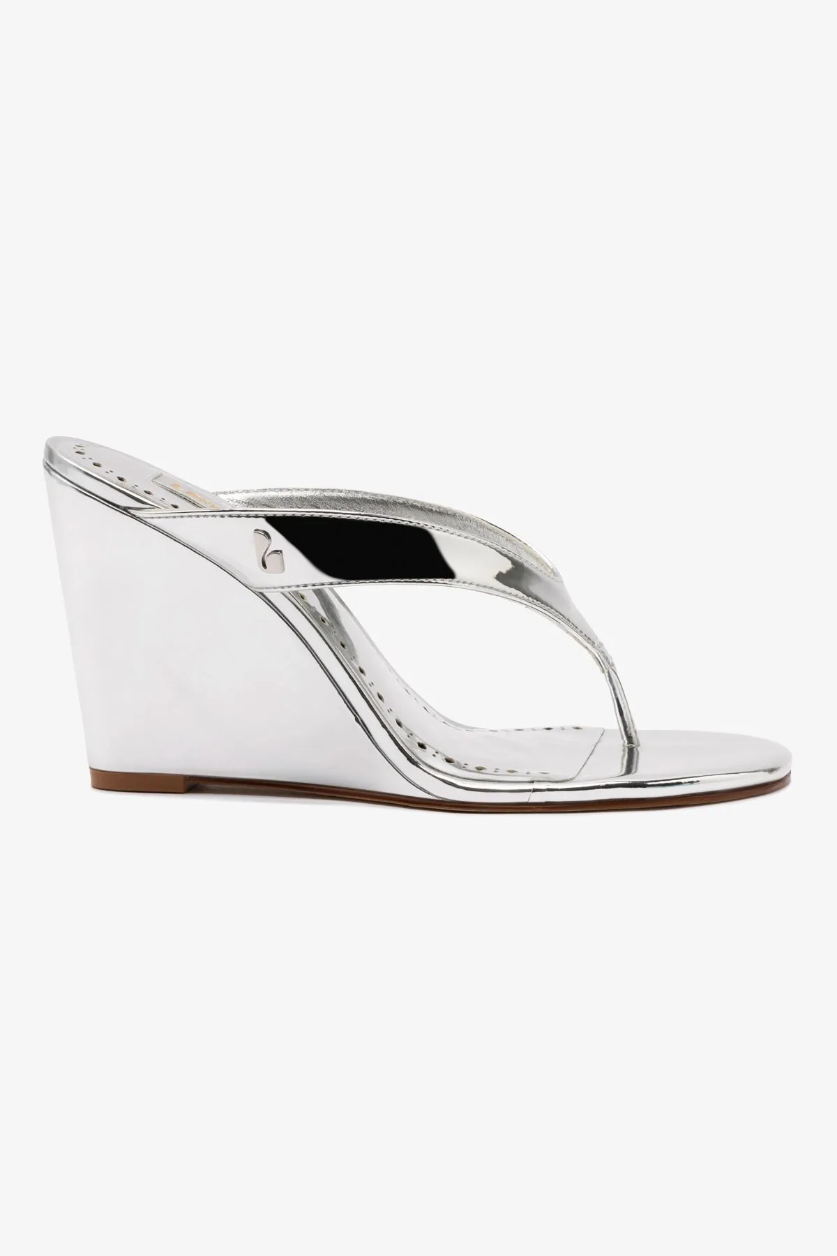 Gaia Wedge Sandal In Silver Specchio sold by Larroude