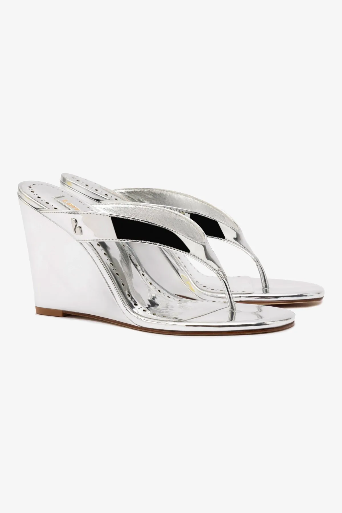 Gaia Wedge Sandal In Silver Specchio sold by Larroude product image thumbnail 2