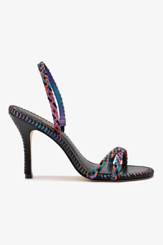 Larroudé x Jonathan Cohen Annie Sandal In Black and Rainbow Leather sold by Larroude