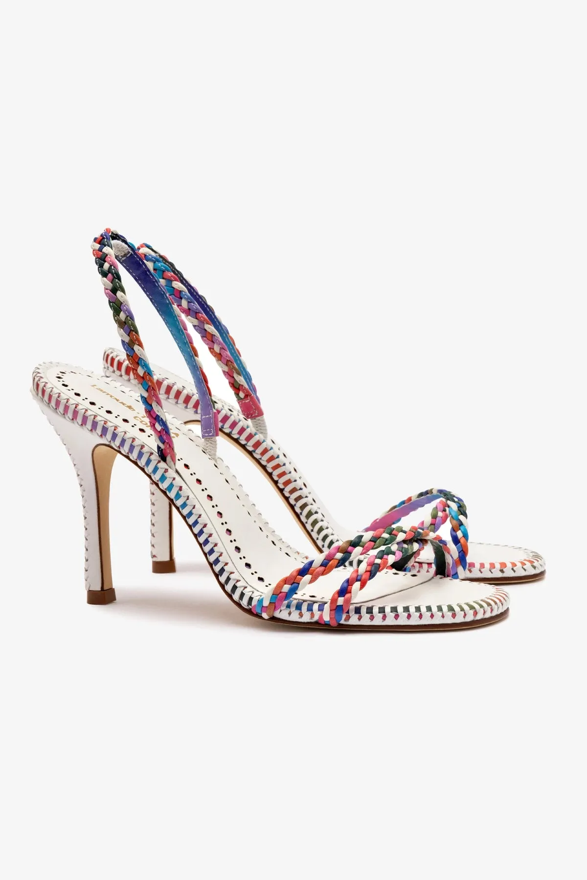 Larroudé x Jonathan Cohen Annie Sandal In White and Rainbow Leather sold by Larroude product image thumbnail 2