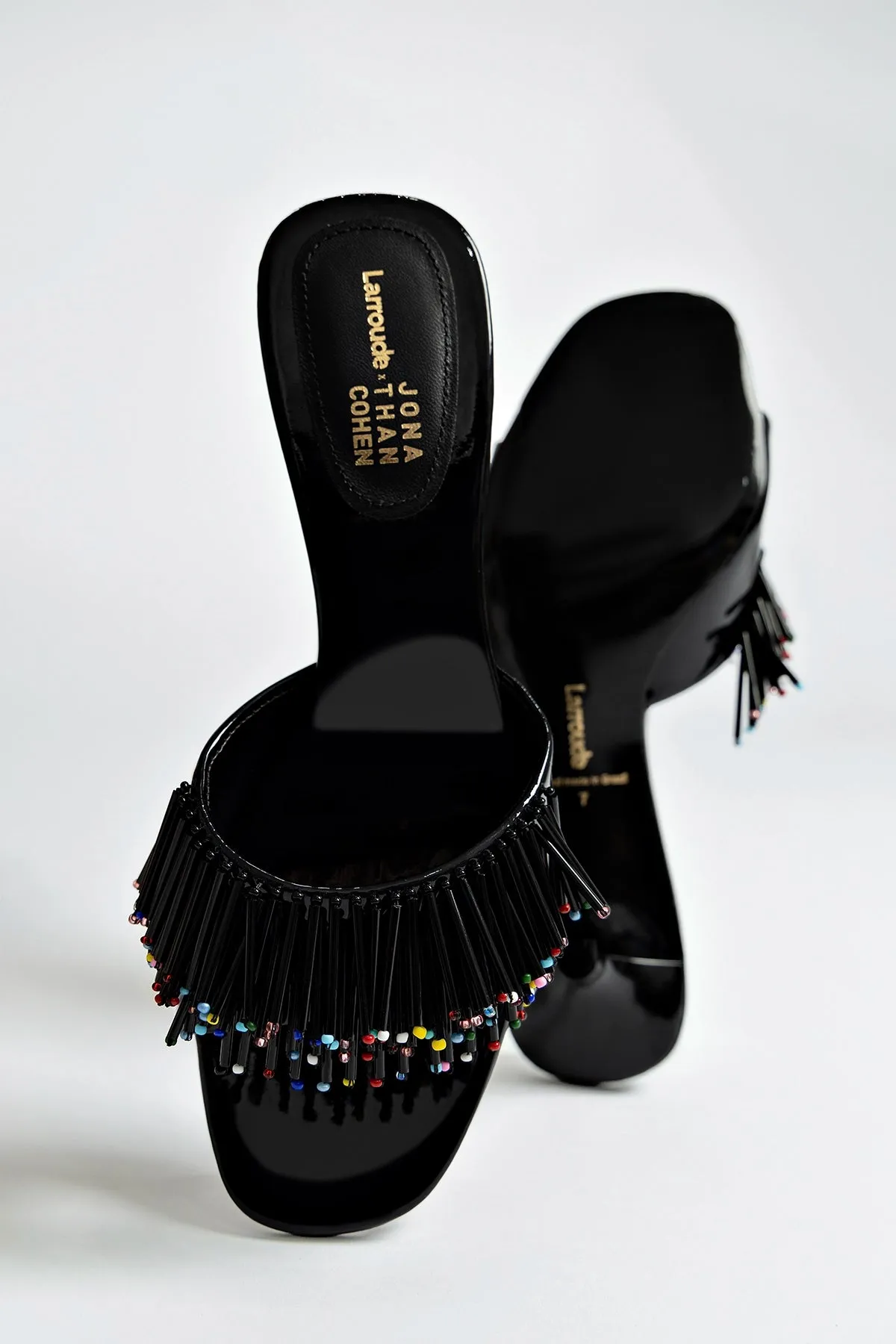 Larroudé x Jonathan Cohen Fringe Greta Mule In Black Patent Leather sold by Larroude product image thumbnail 5