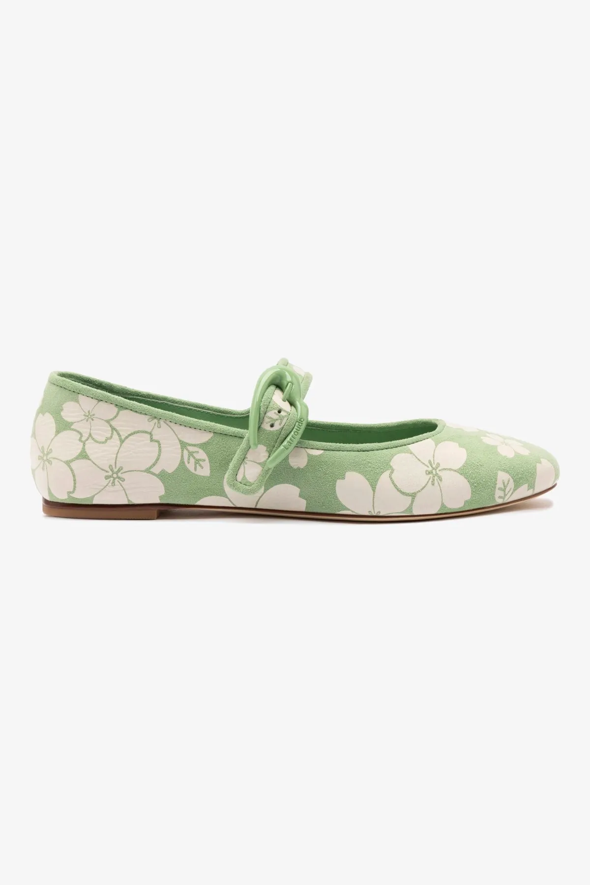 Verona Ballet Flat In Pistacchio Sakura Printed Suede sold by Larroude