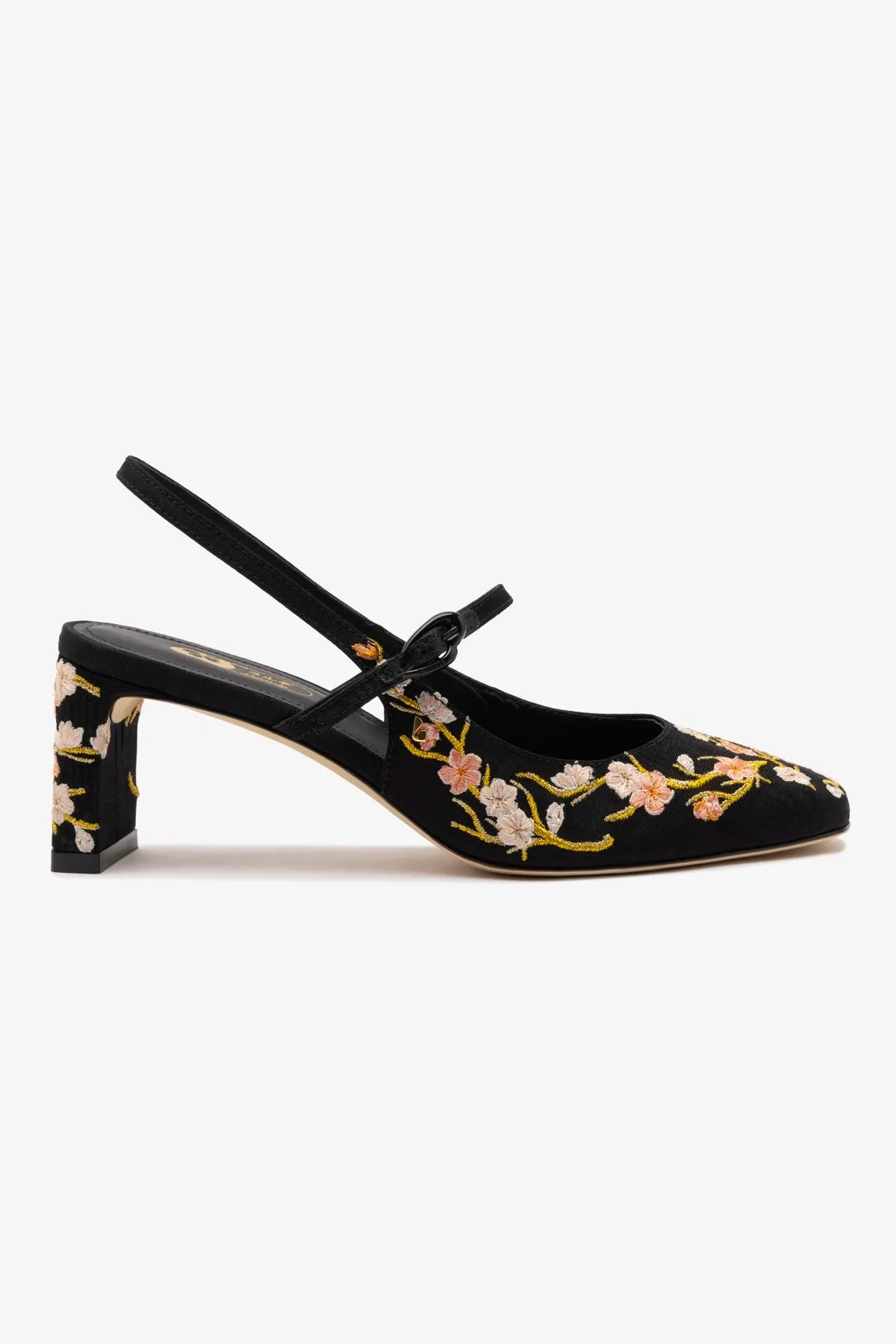 Georgina Pump In Black Sakura Printed Fabric sold by Larroude