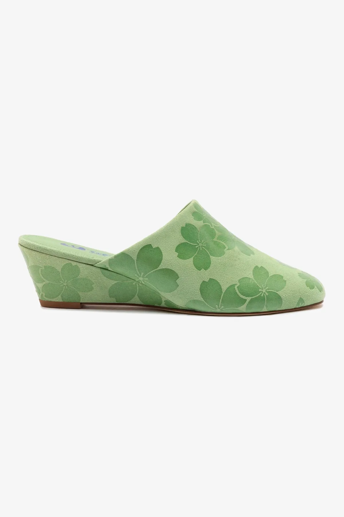 Venice Wedge In Pistacchio Sakura Printed Suede sold by Larroude