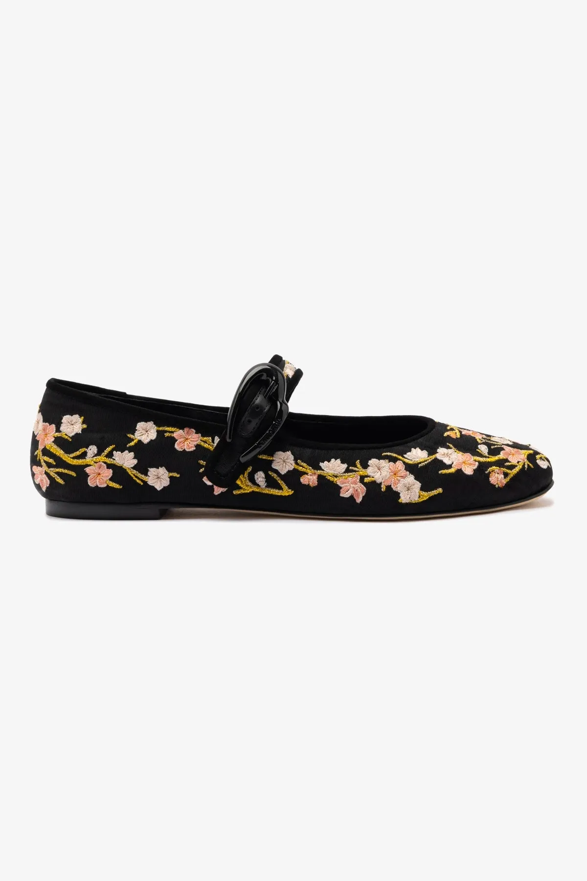 Verona Ballet Flat In Black Sakura Printed Fabric sold by Larroude
