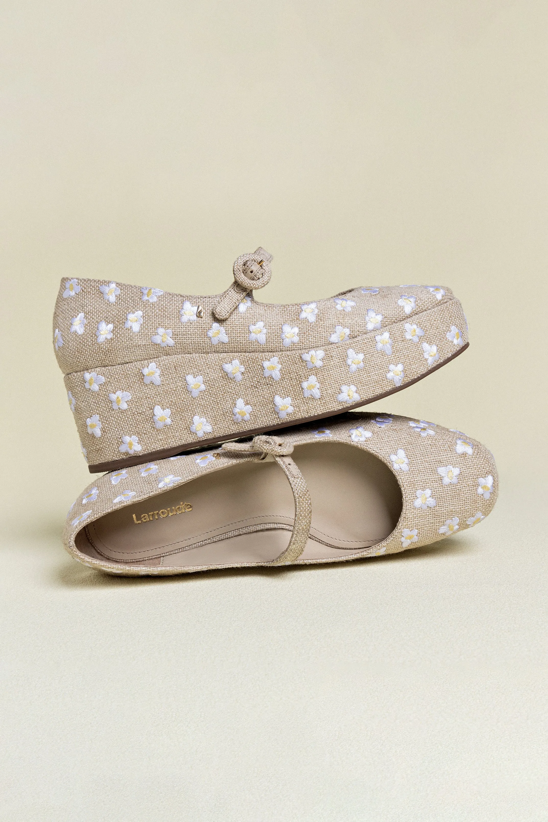 Blair Flatform In Raw Linen and Daisy Embroidery sold by Larroude product image thumbnail 5