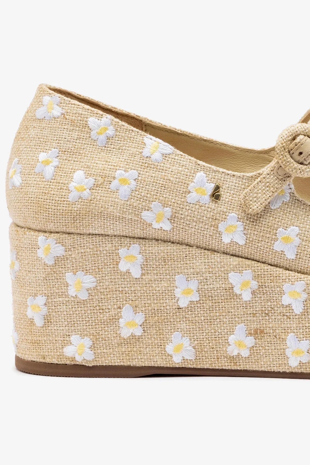 Blair Flatform In Raw Linen and Daisy Embroidery sold by Larroude product image thumbnail 4