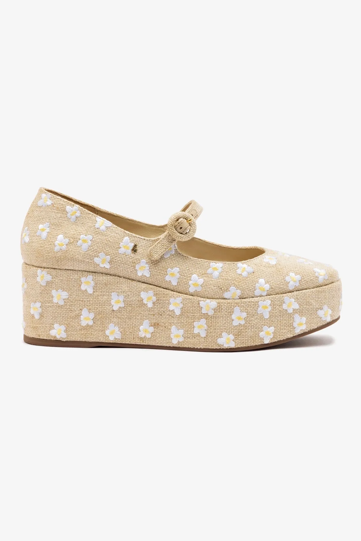 Blair Flatform In Raw Linen and Daisy Embroidery sold by Larroude