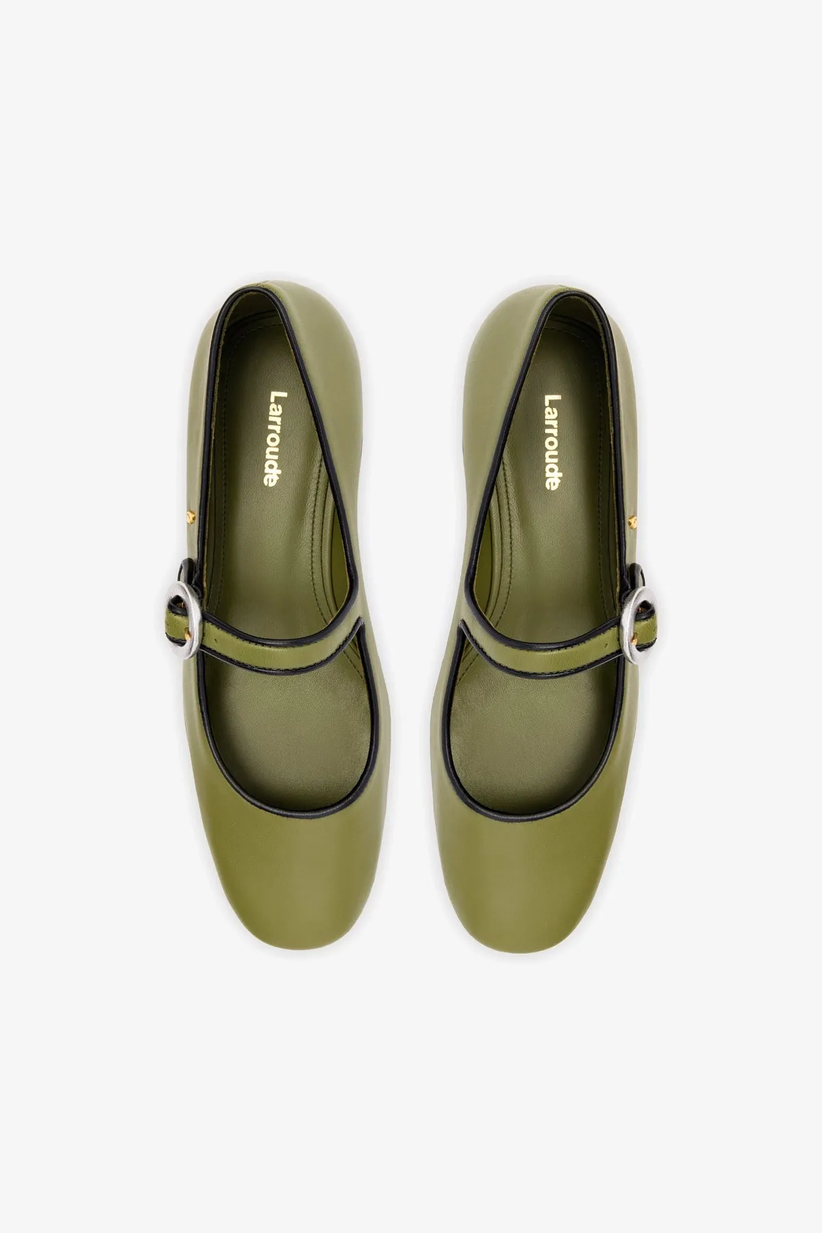 Blair Flatform In Seaweed and Black Leather and Silver Metallic Leather sold by Larroude product image thumbnail 3