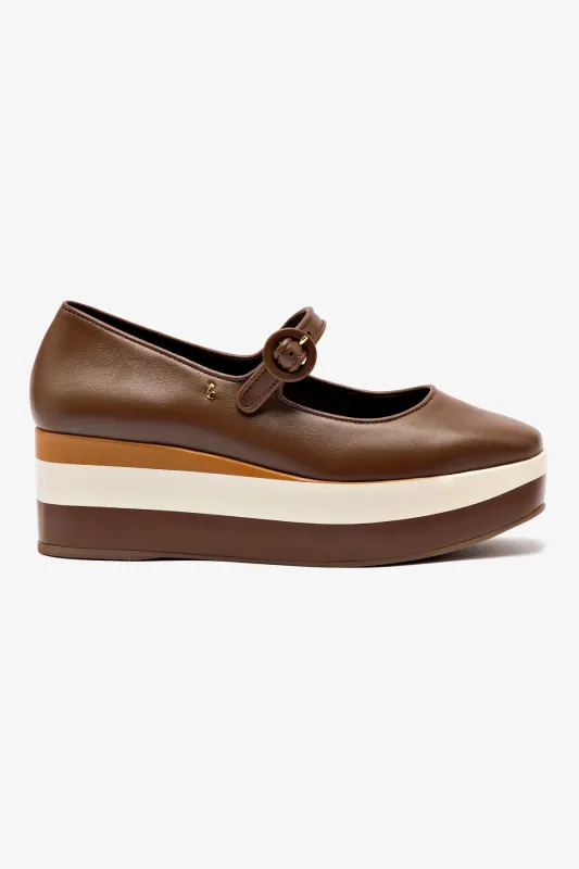 Blair Flatform In Burnt Umber, Biscuit and Ivory Leather sold by Larroude