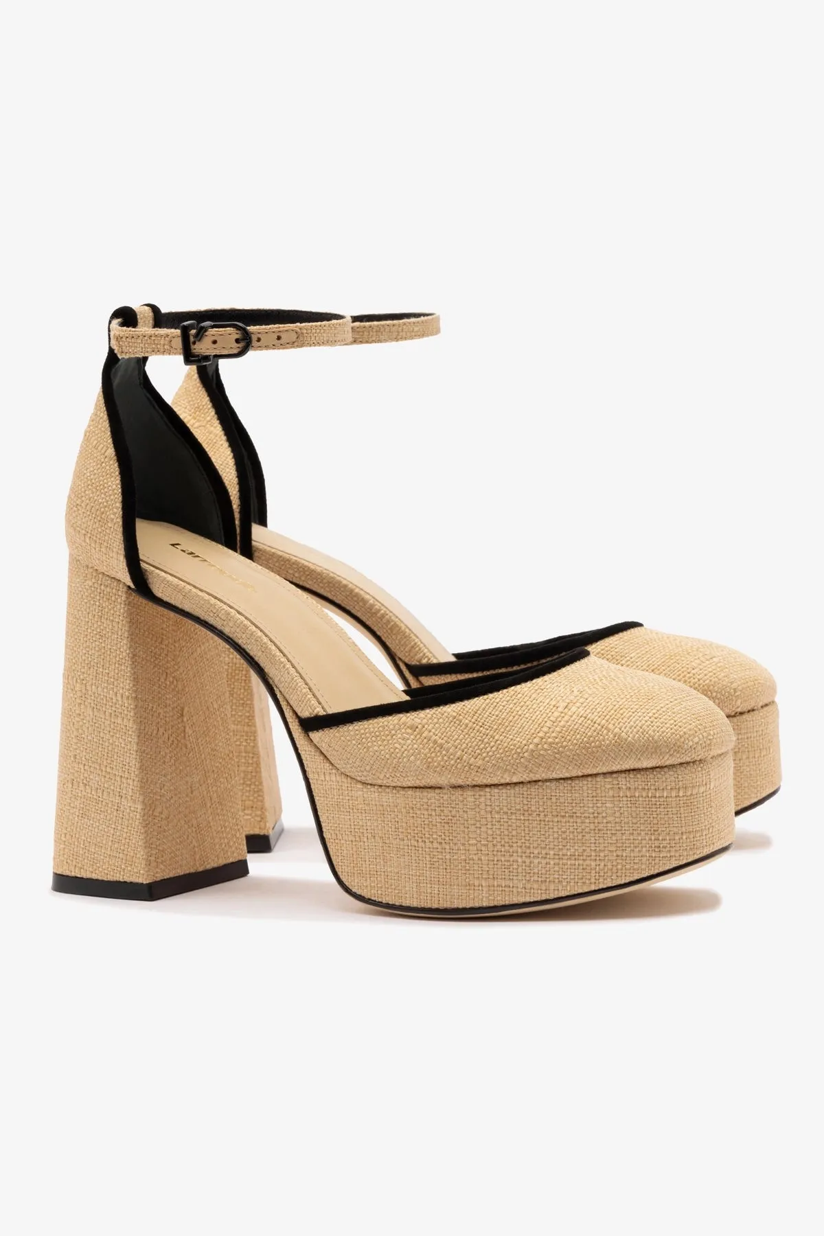 Ari Pump In Beige Raffia and Black Trimming sold by Larroude product image thumbnail 2