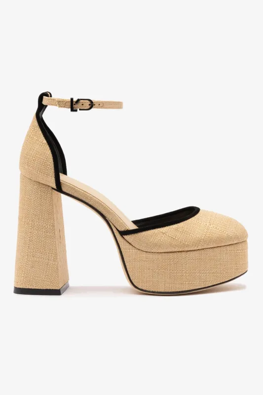 Ari Pump In Beige Raffia and Black Trimming sold by Larroude