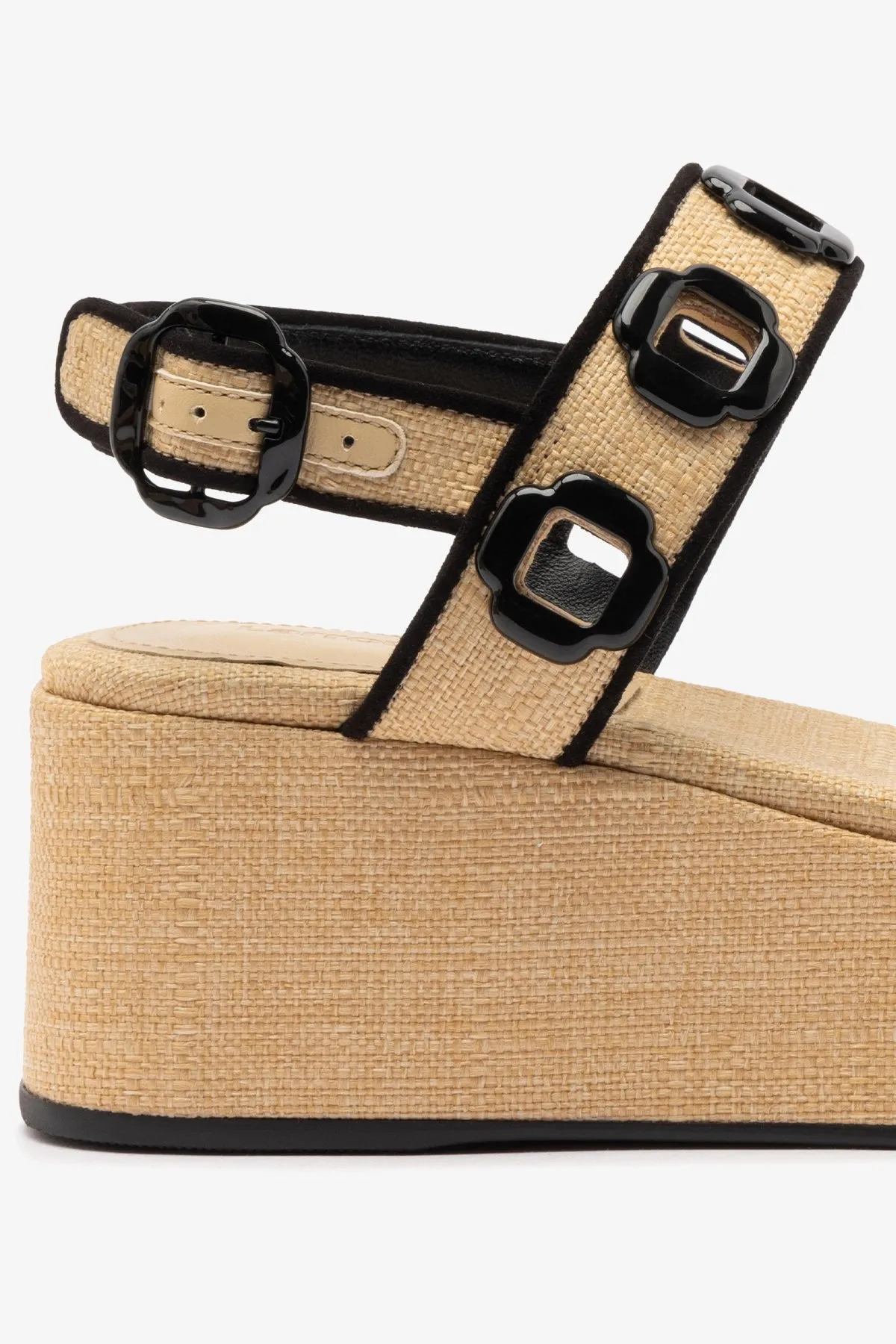 Milan Flatform In Beige Raffia and Black Trimming sold by Larroude product image thumbnail 4