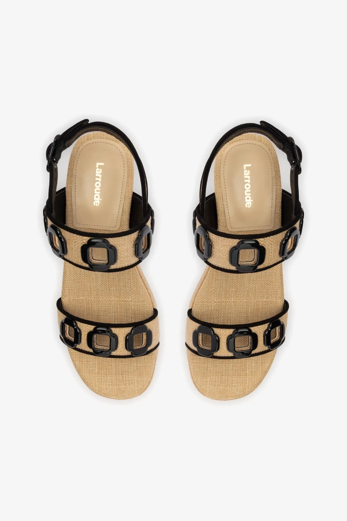 Milan Flatform In Beige Raffia and Black Trimming sold by Larroude product image thumbnail 3