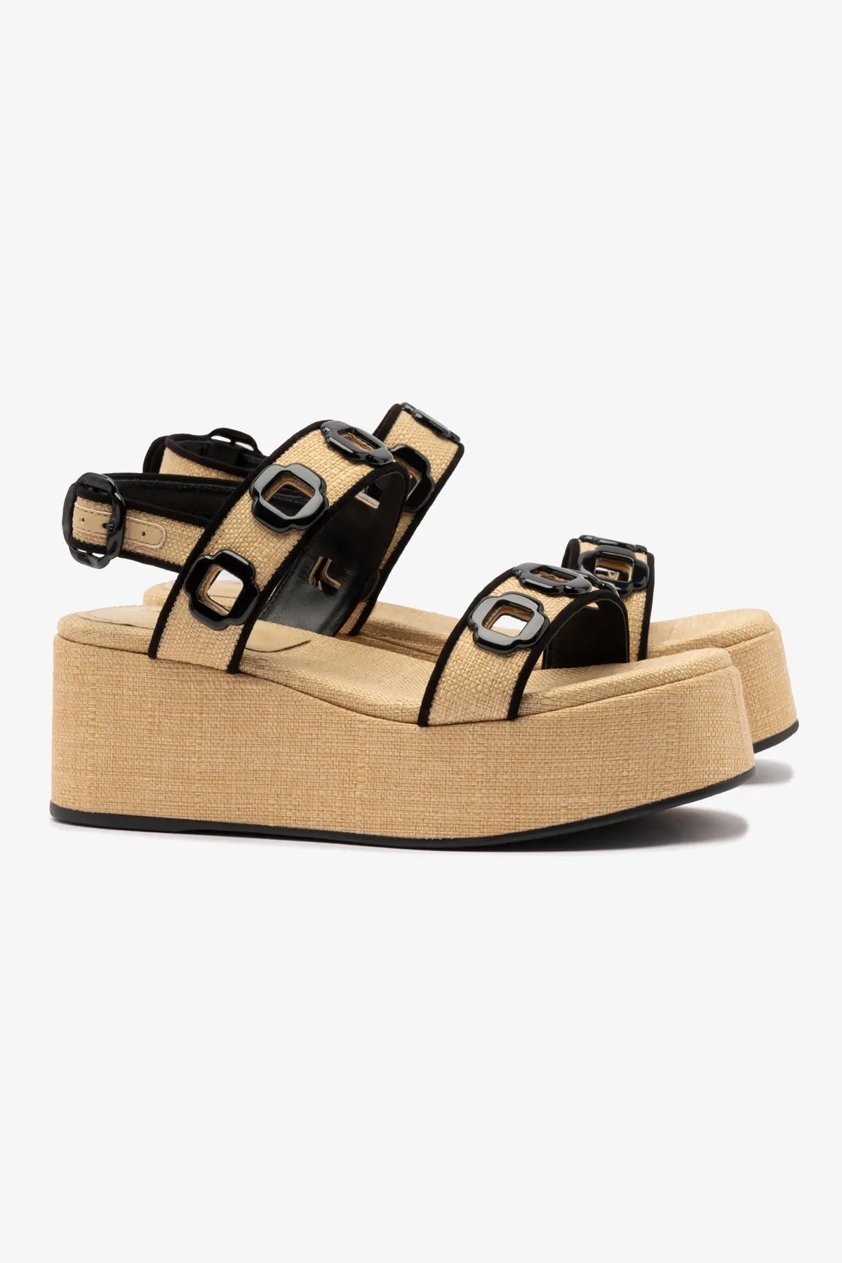 Milan Flatform In Beige Raffia and Black Trimming sold by Larroude product image thumbnail 2