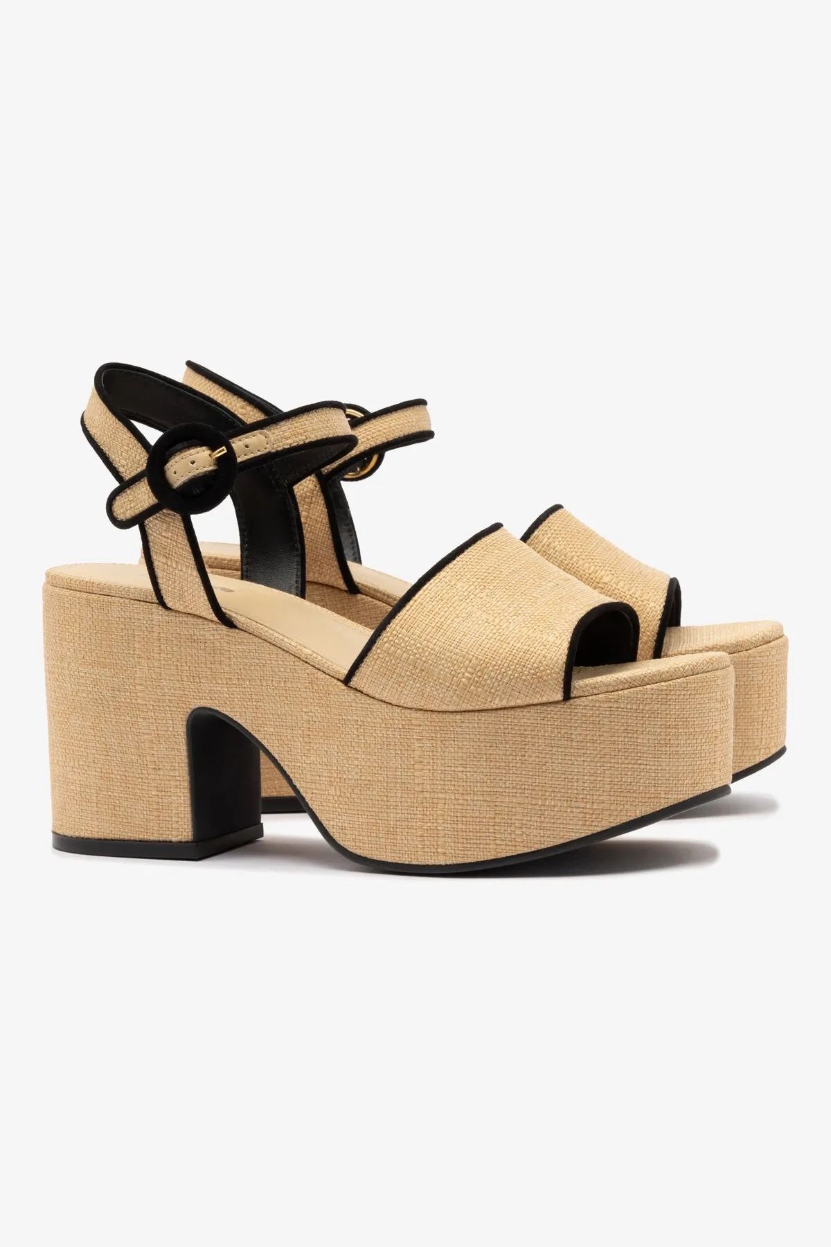 Miso Sandal In Beige Raffia and Black Trimming sold by Larroude product image thumbnail 2