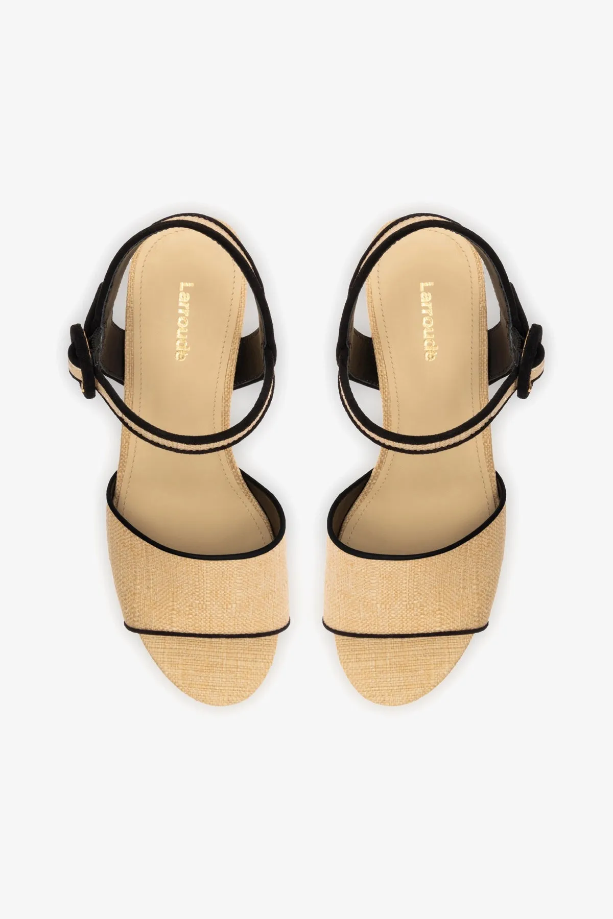 Miso Sandal In Beige Raffia and Black Trimming sold by Larroude product image thumbnail 3