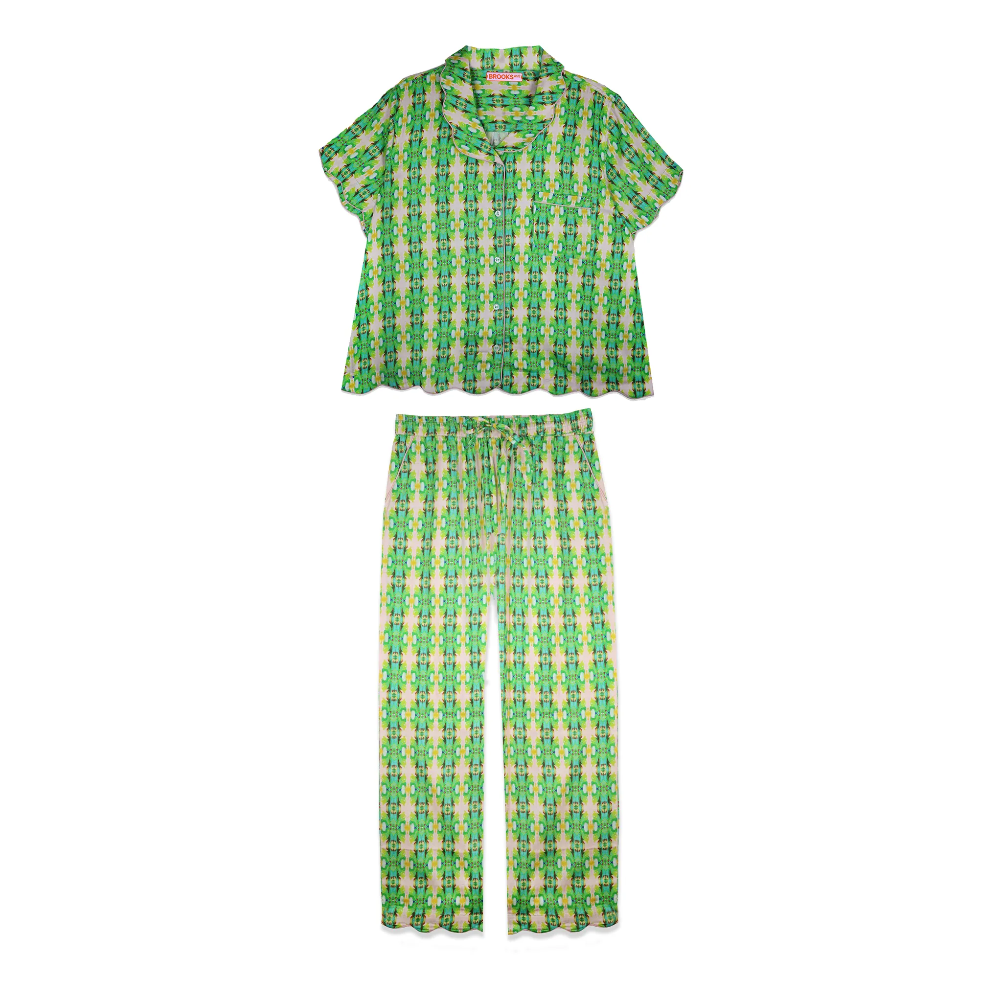 Scalloped Pajama Set Long Pant & Short Top - Flora Green sold by Larroude product image thumbnail 2