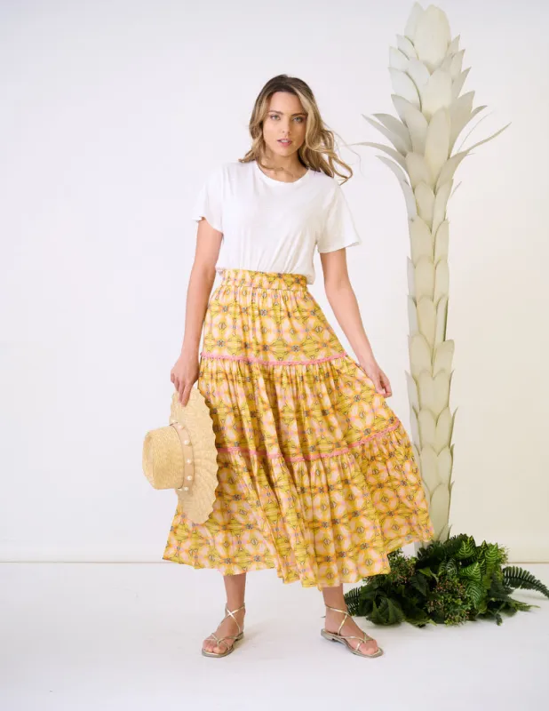Triple Tiered Maxi Skirt - Mango Tango sold by Larroude