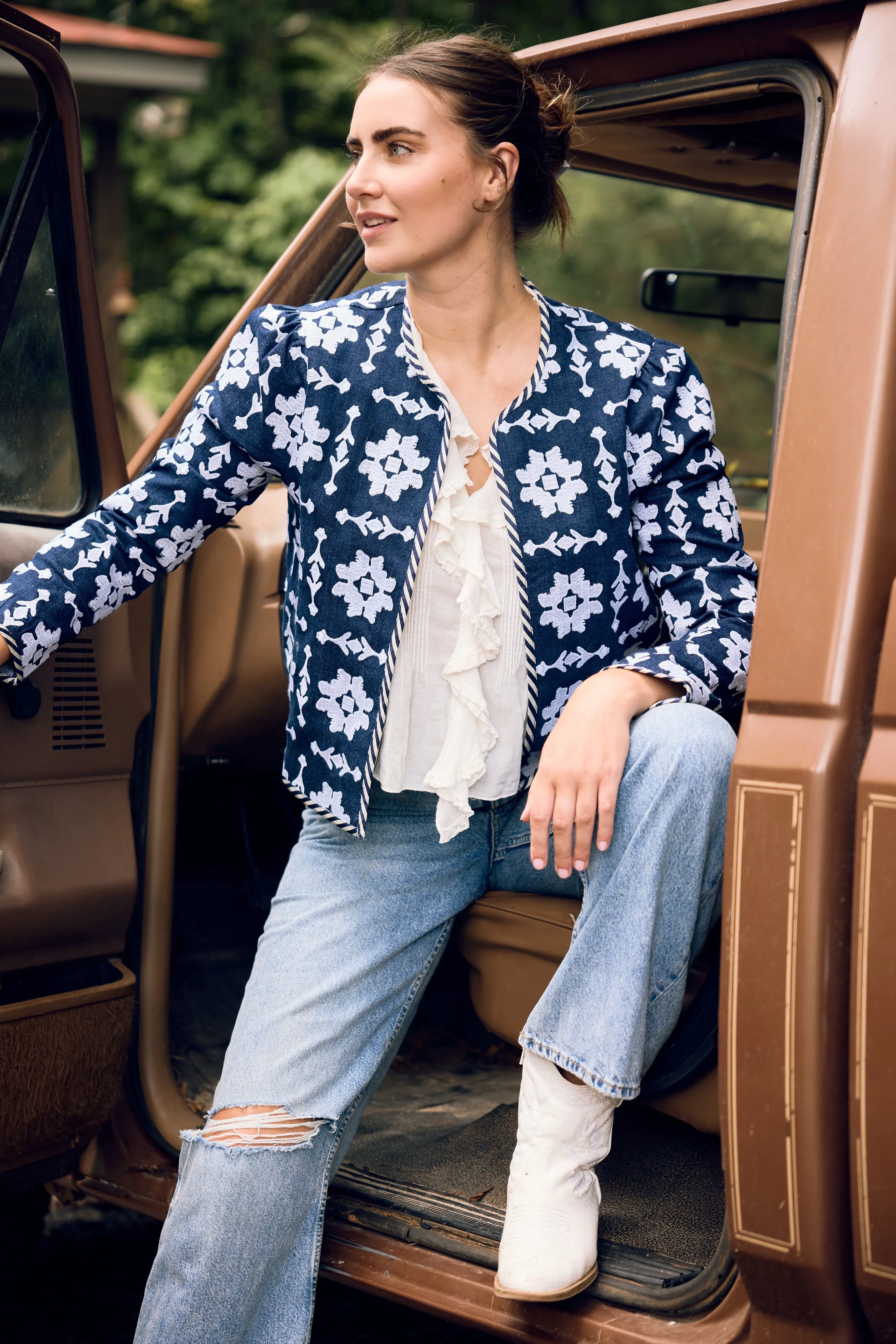 Rosy Jacket - Denim Embroidered sold by Larroude product image thumbnail 5