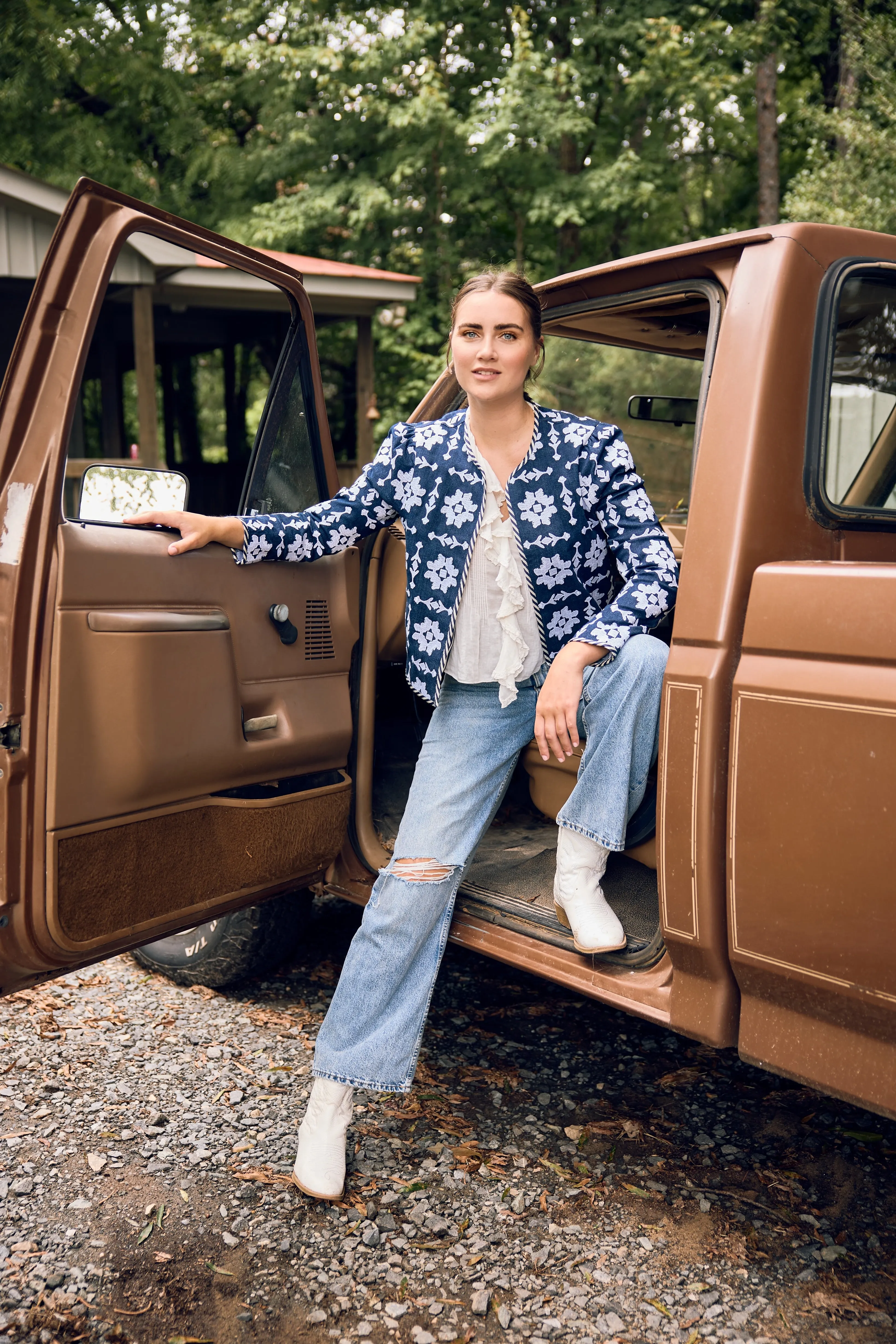 Rosy Jacket - Denim Embroidered sold by Larroude product image thumbnail 3
