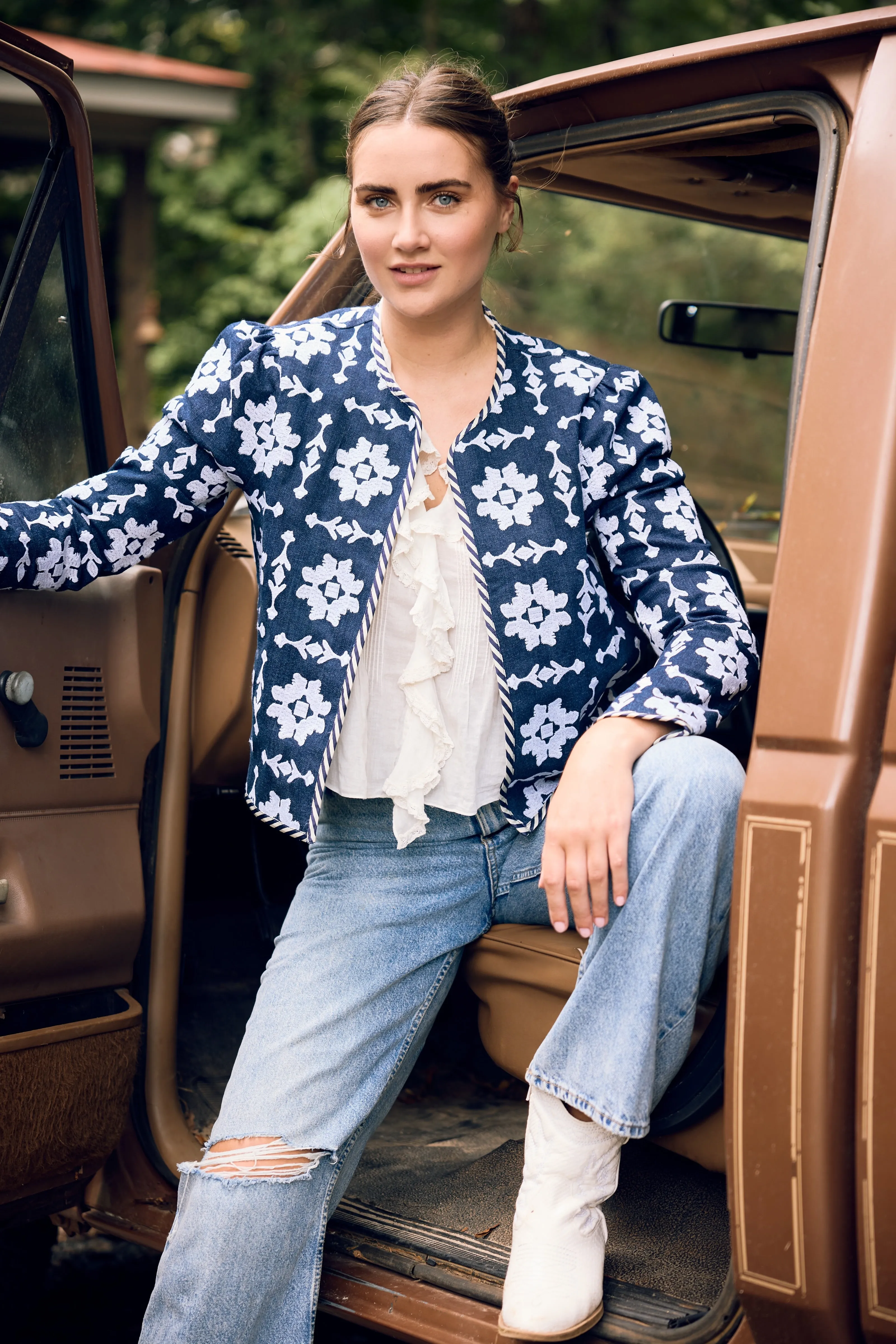 Rosy Jacket - Denim Embroidered sold by Larroude product image thumbnail 2