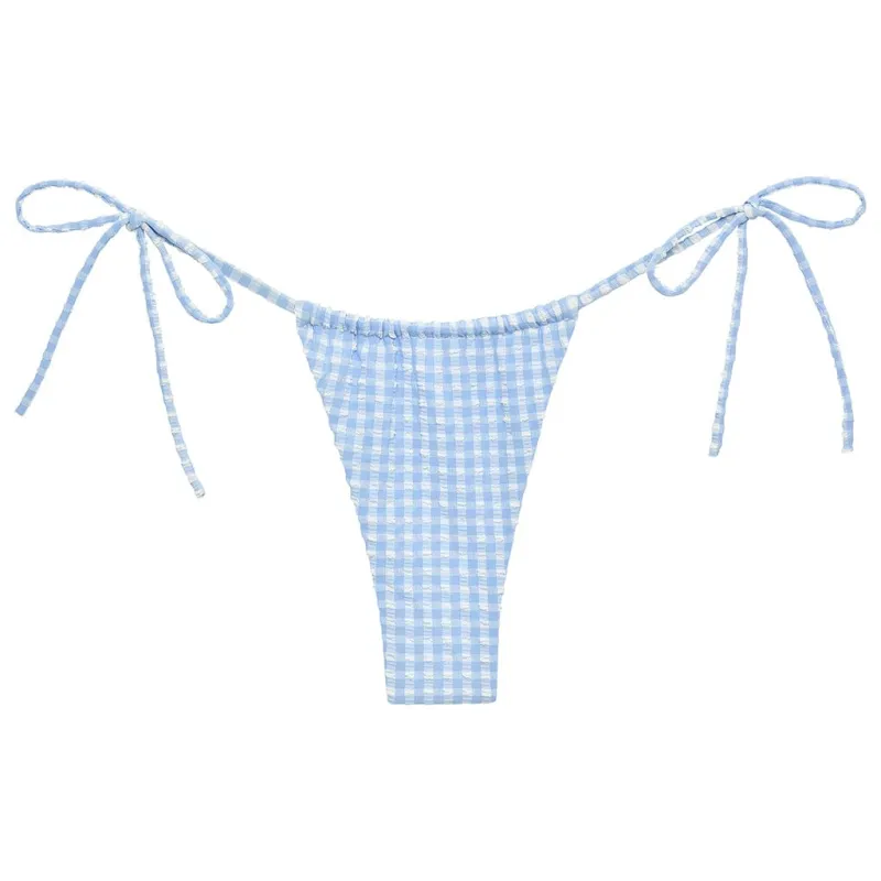 Peri Micro Gingham Brasil Tie-Up Bikini Bottom sold by Larroude