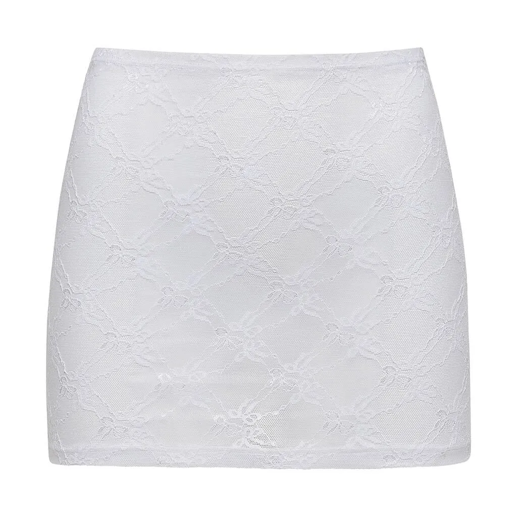 Bows Lace Micro Skirt sold by Larroude