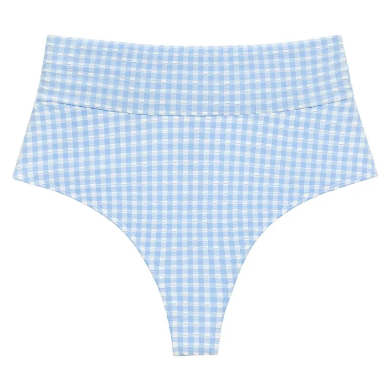 Peri Micro Gingham Added Coverage High Rise Bikini Bottom sold by Larroude