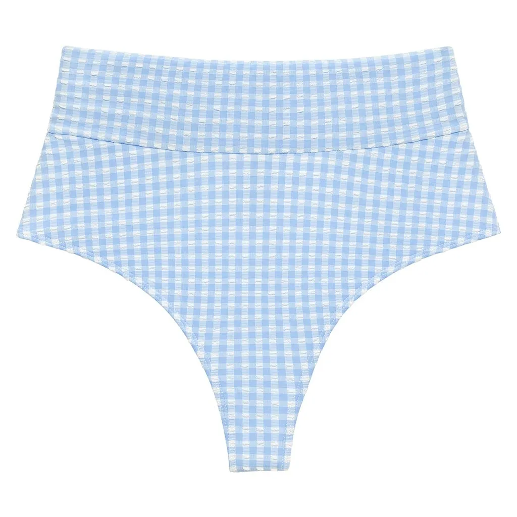 Peri Micro Gingham Added Coverage High Rise Bikini Bottom sold by Larroude