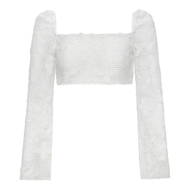 Margarita Floral Lace Long Sleeve Crop Top sold by Larroude